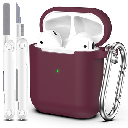 MHYALUDO Compatible with Airpods Case with Cleaning Kit and Keychain, Compatible with Airpods 2nd Generation 2019, 1st Gen 2016, Soft Protection, Compatible with Apple AirPods Case, Wine Red