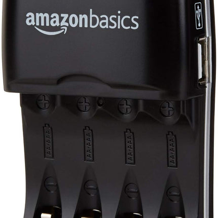 Amazon Basics Pre-Charged Ni-MH AA Rechargeable Batteries - 2000 mAh Rechargeable Batteries, 16 Count (Battery foil may vary from product photo) + Battery Charger for Ni-MH AA / AAA Batteries and USB Devices