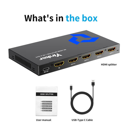 4K HDMI Splitter 1 in 4 Out, Yinker 4 Port HDMI Distributor 4 Screens 4K30Hz Splitter 4 Port for Xbox360 PS4 PS3 Roku