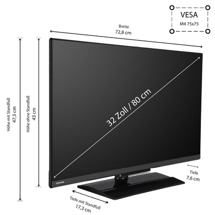 Toshiba 32LV3E63DAZ 32-tolline televiisor/VIDAA nutiteler (Full HD, HDR, kolmekordne tuuner, Bluetooth, Dolby Audio)