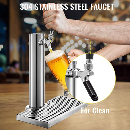 LXYTT Homebrew Beer Tower, One-Way Faucet with Drip Tray, Stainless Steel, Single Tap Column, Wine Beverage Dispenser, Bar Accessories, 1 Piece