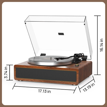 Retrolife Record Player with Integrated Speakers Belt Drive 33/45 RPM Vinyl Record Player Supports Bluetooth Playback with Auto-Stop Function RCA Out and AUX-In Yellow-Brown