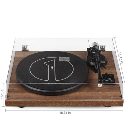 1 by ONE HiFi Bluetooth plaadimängija USB-ühendusega, MM-süsteem, 33/45 p/min, automaatne seiskamine ja fono-eelvõimendi, rihmülekandega vinüülplaadimängija kahe kõlariga