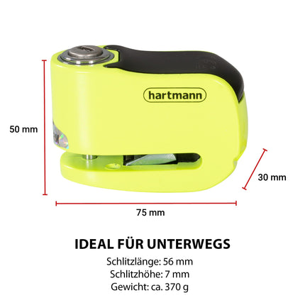 Hartmann Alarm Brake Disc Lock 5.5 mm – Bicycle Lock With Alarm System, Scooter Lock, Motorcycle Lock, Motorcycle Accessories, Security Lock, Lock With Key, Security Lock For Scooters