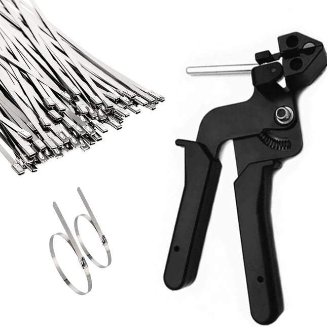 TOOSOAR stainless steel cable tie pliers with 300 stainless steel cable ties 4.6 x 270mm, for locking and cutting metal cable ties