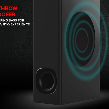CREATIVE Stage 2.1 kanaliga heliriba subwooferiga teleri, arvuti ja ülilaiekraanide jaoks, Bluetooth/optiline sisend/TV ARC/AUX sisend, kaugjuhtimispult ja seinakinnituskomplekt, must
