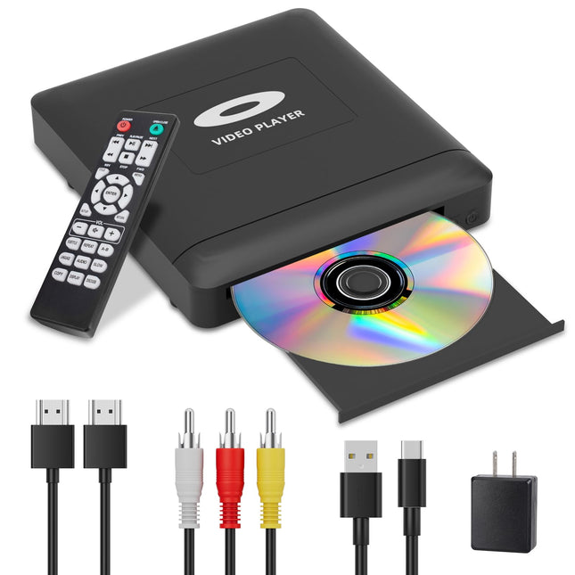 Mini HD DVD-mängija HDMI-ga, 1080P piirkonnavaba DVD-mängija nutitelerile, HDMI/RCA väljundkaabel kaasas, madalam müratase, sisseehitatud PAL/NTSC, CD-mängija koju