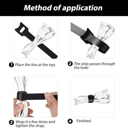 Reusable Cable Ties, Adjustable Multifunctional Cable Ties, Wire Organizer, Black Hook and Loop Nylon Cable Guide for PC Cable Management, Organizing Cables, TV,