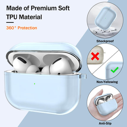 MHYALUDO läbipaistev ümbris, mis ühildub Airpods Pro ümbrisega, ühildub Airpods Pro (2019) ümbrisega, läbipaistev pehme löögikindel kaitseümbris nööri puhastuspulgaga, sinine