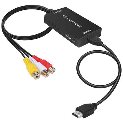 uhdadi RCA-HDMI muundur, 1080P komposiit CVBS AV-HDMI video-audio muunduri adapter HDMI-kaabliga PS2/Xbox/SNES/N64/VHS/VCR videosalvesti DVD jaoks, toetab PAL/NTSC-d (must)