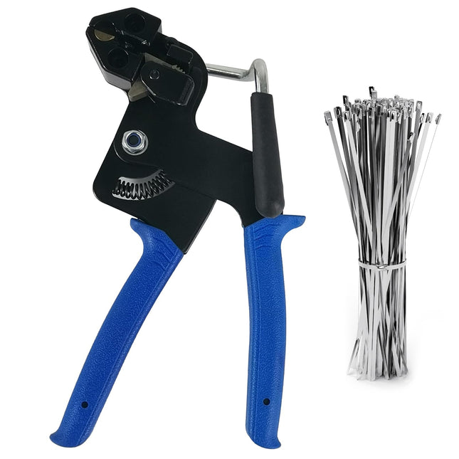 Stainless steel cable ties and metal tie gun, 100 pieces 4.6 x 300 mm metal cable tie tool, cable tie gun for stainless steel cable ties, cable tie gun for tightening cut cable ties