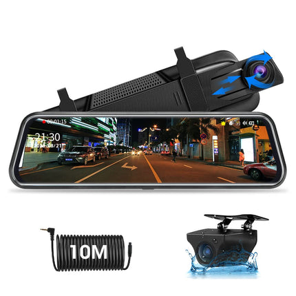 Jansite Mirror Dashcam with Rear View Camera 10'' Touch Screen FHD 1080P Car Camera Rear View Camera Mirror with 10 Meter Cable, Dashcam Mirror with 170° Wide Angle Night Vision Wide Angle G-Sensor