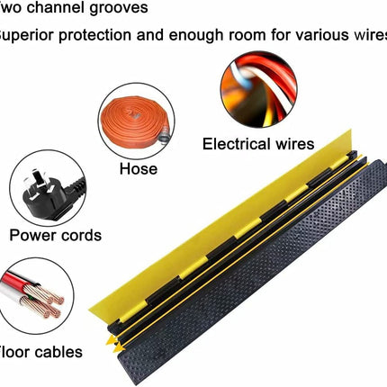 BWKJMY 2-Channel Floor Cable Cover - 1 Pack Cable Protector Ramp for Cables, Heavy Duty Driveway Tank Ramps, Non-Slip Rubber Cable Ramp, Outdoor Cable Cover (1 Pack, 100x22x5 cm)