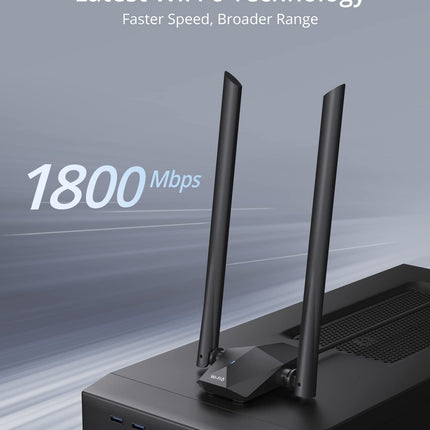 BrosTrend AX1800 suure võimendusega WiFi-pulk arvutile, WiFi 6-pulgaline pika levialaga, kahe sagedusalaga 1201Mbps 5GHz + 574Mbps 2.4GHz, USB WiFi-adapter pika levialaga kahe 5dBi antenniga, AINULT Windows 10/11 jaoks