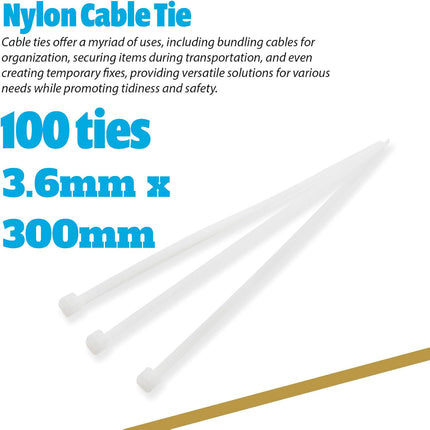 Cable ties white 300mm x 3.6mm 100 pieces - Self-closing UV-resistant cable ties transparent, cable ties for home, office, cable management and other indoor and outdoor areas