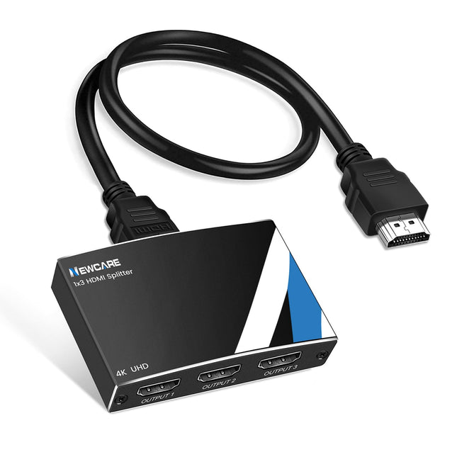 4K HDMI Splitter 1 in 3 Out with 2.6 Ft HDMI Cable, NEWCARE HDMI Distributor [Mirror Only] Supports 4K@30HZ, 1080P, 3D, HDR, HDCP, Doby, HDMI Splitter for Xbox PS5 Fire Stick Roku Blu-Ray Player DVD