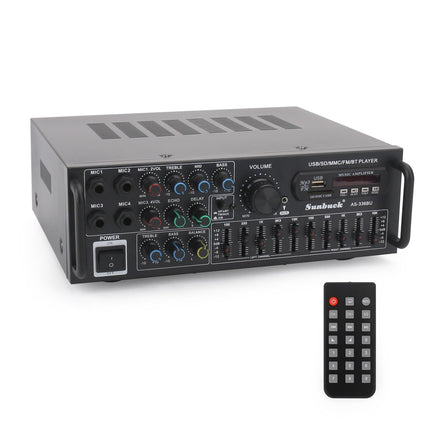Areyourshop Hifi Amplifier Stereo PA Power Amplifier with Bluetooth 5.0 2000W Audio Receiver Karaoke FM USB SD AUX, Preamplifier Hifi 5-Band EQ Mixer, 4 Mics, Amplifier with Speakers, Tuner Hifi Stereo