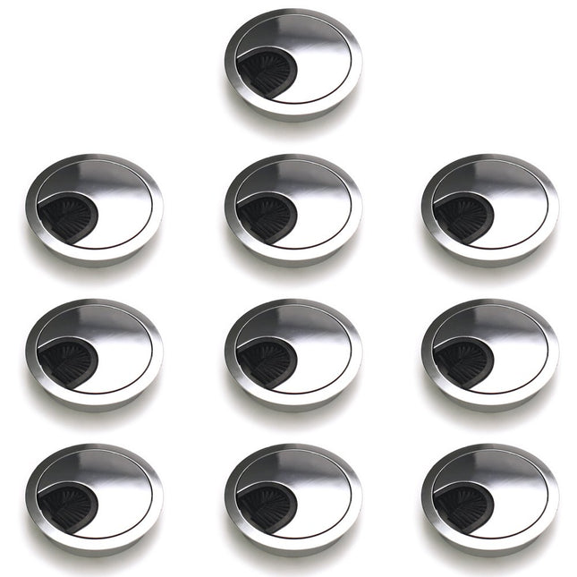 sossai® kaabliläbiviik/kaabliväljund/lauakanal harjaga laudadele, kontoritele ja töötasapindadele | 10 tükki | KDM1-CH | Disain: kroom | Läbimõõt: 60 mm | Materjal: metall