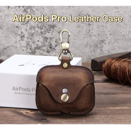 CONTACT'S FAMILY Case for AirPods Pro 2/1, Airpods Pro Case Leather, Airpods Pro Leather Case, Leather Case Compatible with AirPods Pro 2/1 Generation with Key Hook (Coffee)