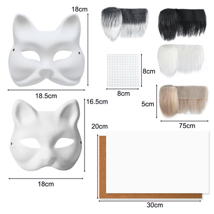 Alishomtll 10 pieces cat masks for painting, DIY blank paper mask, cat mask fox mask white half masks with plush faux fur felt fabric stickers for Halloween carnival masquerade party cosplay