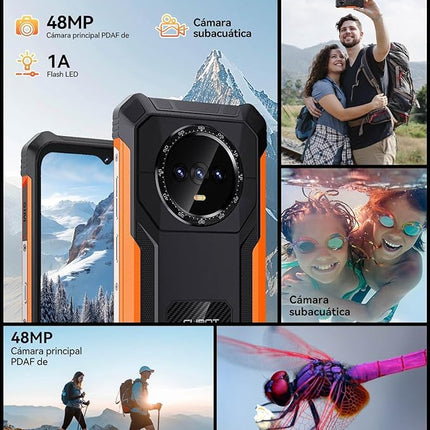 Cubot Kingkong ES – 6,56-tolline HD+ nutitelefon, 16 GB (6 GB + 10 GB) RAM ja 128 GB ROM, 48 MP kolmekordne kaamera, 5100 mAh aku, Android 14, kaheksatuumaline protsessor, värv must + oranž