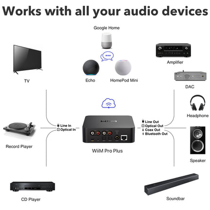 WiiM Pro Plus AirPlay 2 Receiver, Chromecast Audio, Multiroom Streamer with Premium AKM DAC, Voice Remote, Works with Alexa/Siri/Google, Streams Hi-Res Audio from Spotify, Amazon Music, Tidal