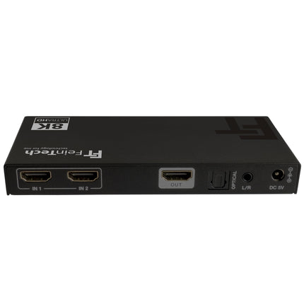 FeinTech SW212 HDMI 2.1 lüliti 2 sisendit 1 väljundit koos HDMI heli ekstraktoriga 4K 120Hz ja automaatse lülitusega, 8K 60Hz, VRR, ALLM, heli jagaja optiliseks SPDIF Toslinkiks ja 3,5 mm pesaks