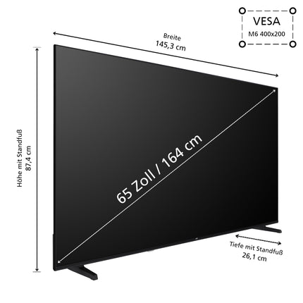 JVC QLED-teler 65-tolline nutiteler VIDAA LT-65VDQ3455 4K UHD teler, HDR-teler Dolby Visioniga ja integreeritud kolmekordse tuuneriga, LED-teler must