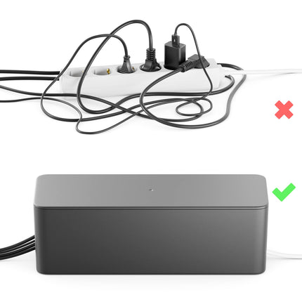 deleyCON Cable Management Box Cable Organizer Box Cable Box 40.5cm x 15.3cm x 13cm Robust Plastic 2 Side Cable Guides Protection and Security Black