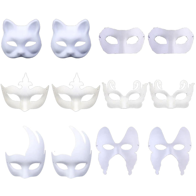 Isetegemise valge pabermask, 12 tükki värvitavaid pabermaske, maskiballi peomask, valge mask värvimata, isiksuse, loomingulise disaini, karnevali, rollimängu, cosplay jaoks