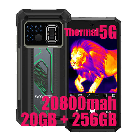 DOOGEE Fire 6 Max 5G Thermal Imaging Smartphone Unlocked, 6.72" FHD+ Octa Core 20GB + 256GB, 20800mAh/33W, Rugged 50MP + 20MP Infrared + 16MP, NFC/Fingerprint/Simlock-Free Phones (Green)
