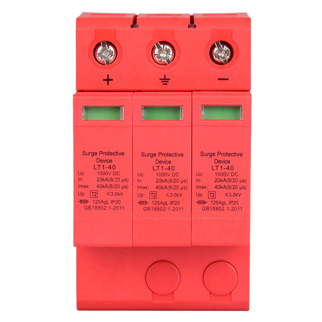 Fafeicy IP20 3P 40ka alalisvoolu ülepingepiirik, välgukaitseks, tulekindel, 35 mm DIN-rööpale kinnitusmeetod, modulaarne disain ja visuaalse hoiatusindikaatori moodul, 3.0KV (3p40ka)