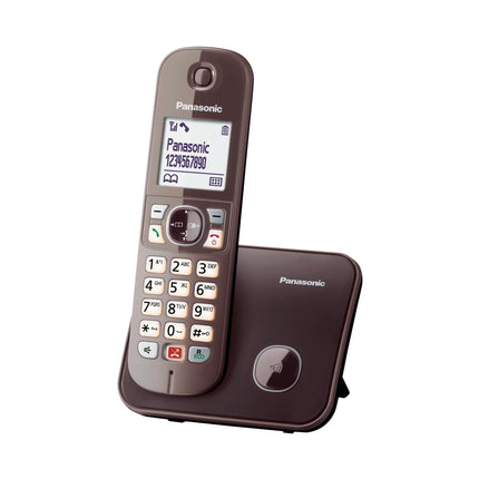 Panasonic KX-TG6851GA cordless phone (up to 1,000 phone number blocking, clear font size, loud handset, full-duplex hands-free) mocha brown