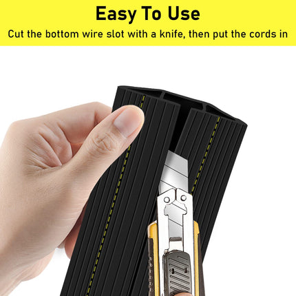 Floor Cable Cover, 1.8 m, Floor Cable Cover, Heavy-Duty Rubber Cable Protector, 3 Channels, Cable Management, Extension Cable Cover, Concealer for Home, Office, Outdoor, Easy Unroll, Black