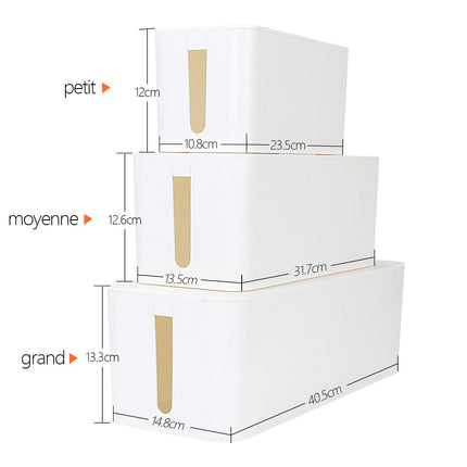 ASelected Set of 3 Cable Boxes Large, Medium and Small Cables White Hide Box for Cables, Cable Organizer Box White Cable Hide Box with 3 x 1m Cable Ties and 20 x 3M Double-Sided Stickers