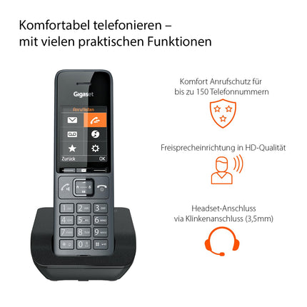 Gigaset Comfort 520 - Juhtmeta DECT-telefon - Elegantne disain, suurepärane helikvaliteet isegi käed-vabad režiimis, mugav kõnekaitse, 200 kontaktiga aadressiraamat, titaanmust [saksa versioon]