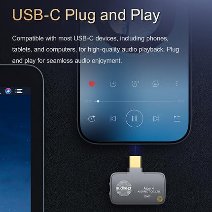 Audirect ATOM4 kaasaskantav audiodekoodri kõrvaklapivõimendi, 3,5 mm üheotsaline ja 4,4 mm tasakaalustatud väljund, kõrgekvaliteediline heli, kerge ja kaasaskantav (USB-C liides) (roosa)
