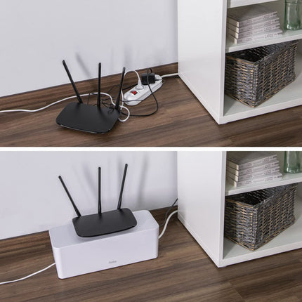 Hama "Maxi" cable box with lid and rubber feet (organizer to prevent cable clutter, storage box for hiding power strips, adapters and cables, protection from children and animals), white, 40 x 15.5 x 13.8 cm
