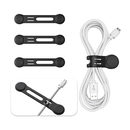 Kcmell Magnetic Cable Ties 8 Pack, Black Reusable Cable Ties Cable Organizers Magnetic Cable Clips Silicone Cord Organizer Cable Ties for Organizing and Bundling Wires,