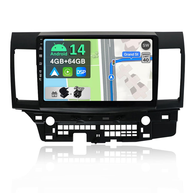 YUNTX [4GB+64GB] Android 14 autoraadio Mitsubishi Lancerile (2008-2016) - [sisseehitatud CarPlay/Android Auto/DSP/GPS] - 10.1" IPS 2.5D kaamera + mikrofon - DAB/peegliühendus/Bluetooth 5.0/360 kaamera/roolijuhtimine