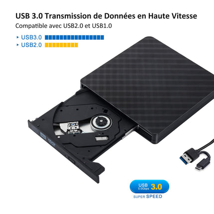 Väline DVD-kirjutaja, väline CD/DVD-draiv USB 3.0/C-tüüpi optiline draiv, õhuke CD/DVD-ROM-kirjutaja, kaasaskantav arvuti, sülearvuti, lauaarvuti, MacBook, Mac, Windows 7/8.1/10, Linux OS