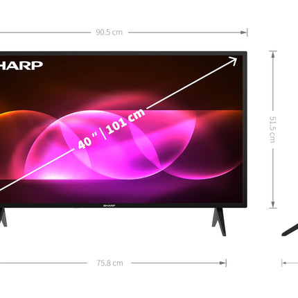 SHARP 40FA6E Full HD LED TV 101 cm (40 inches), 3X HDMI, 2X USB, VB-T/T2/C/S/S2 (MPEG4 + HEVC/H.265, black