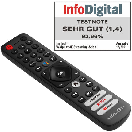 waipu.tv 4K Stick | Includes remote control with quick access buttons (with TV control buttons) | Watch TV via Wi-Fi | HDMI | 4K | HDR