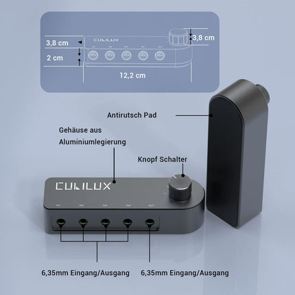 Cubiluxi passiivne audiolüliti, kahesuunaline 1 kuni 4 6,35 mm TRS-pistikuga kõlarilüliti, 4-kanaliline stereo Aux-lüliti kõrvaklappide helisüsteemi võimendi jaoks