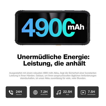 AGM H6 Üliõhuke lepinguta õuemobiiltelefon, vastupidav Androidi nutitelefon 6,56" IPS HD+, 4 GB + 128 GB 50 MP + 2 MP kaameraga, 4G kahe SIM-kaardiga IP68 / sõrmejälje ID/NFC/GPS/3 kaardipesa