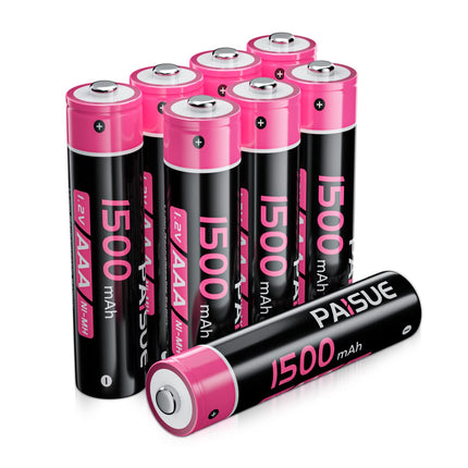 AAA Rechargeable Batteries, 1500mAh High Capacity Long-Lasting Power AAA Batteries 1.2V NI-MH Low Self Discharge Triple A Battery for TV Remote Control, Household and Office Appliances (8 Pack)