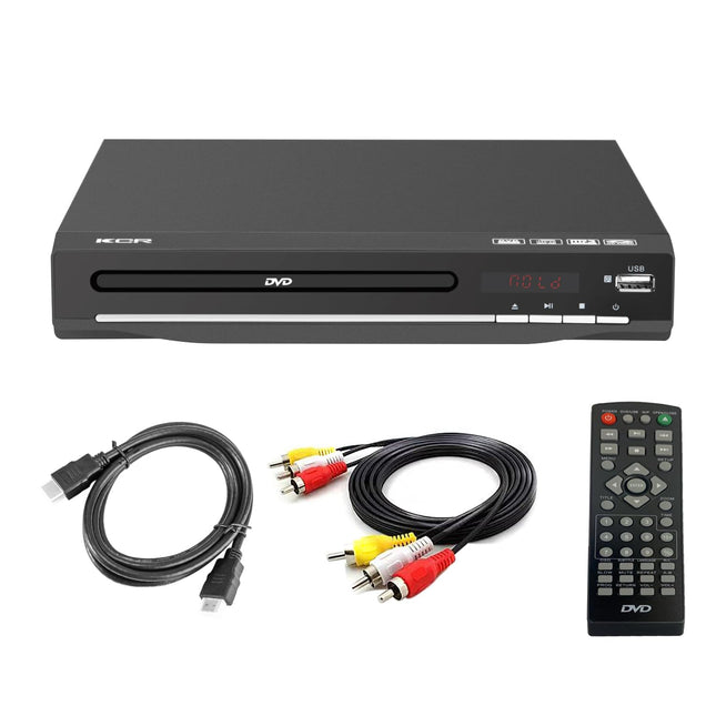 DVD-mängija telerile, DVD/CD/MP3/MP4, USB-pordi, HDMI-väljundi ja AV-pordiga (HDMI- ja AV-kaablid kaasas), kaugjuhtimispult (ilma Blu-Ray plaadita), värvus: must, regioonivaba