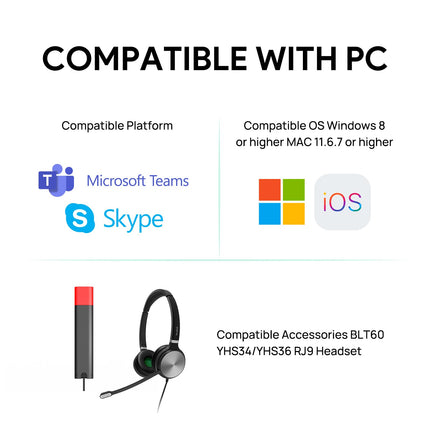Yealink MP45 USB Teams telefon, juhtmega lauatelefon tööks, sertifitseeritud Microsoft Teamsi ja Skype'i ärisüsteemi poolt, arvutiga USB-A/C kaudu töötav