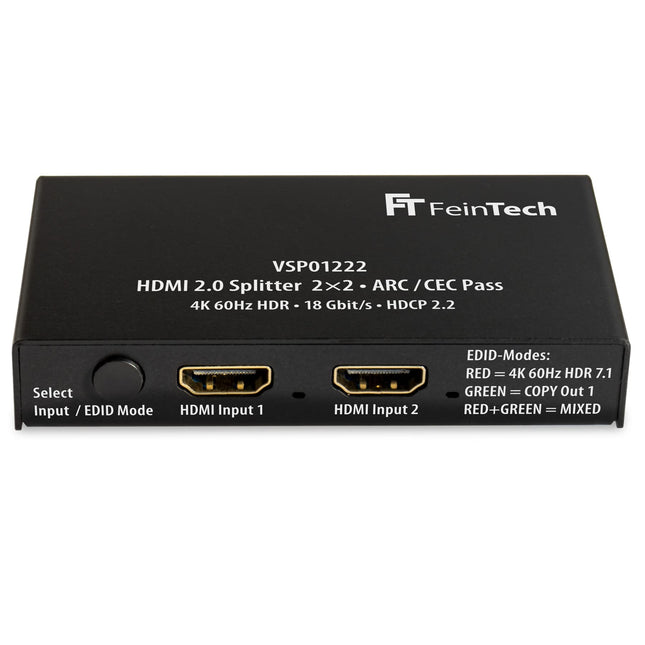 FeinTech VSP01222 HDMI 2.0 jaotur 2 sisendit 2 väljundit skaleerija ARC läbilaskevõime AV-vastuvõtjale 4K 60Hz HDR