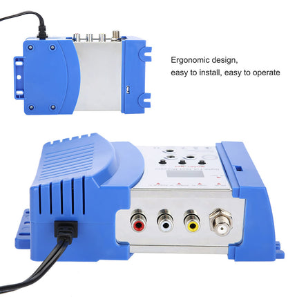 Lairiba audio/video RF-modulaator, digitaalse ekraaniga RF-modulaator AV-RF AV-TV muundur VHF UHF, ergonoomiline RF-modulaator LED-iga satelliitvastuvõtja/videokaamera/videomaki/DVD jaoks